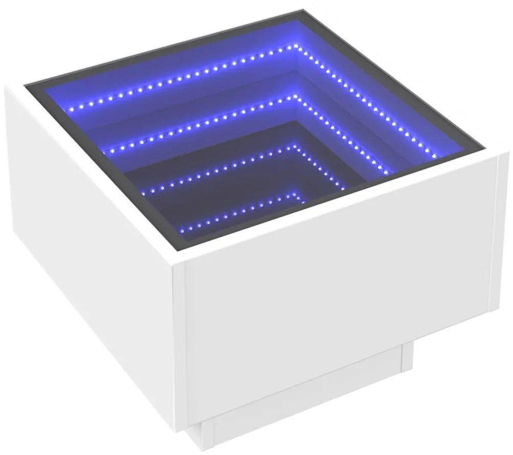 Τραπέζι Βοηθητικό με LED Λευκό 40x40x30 εκ. Επεξεργασμένο Ξύλο - Λευκό