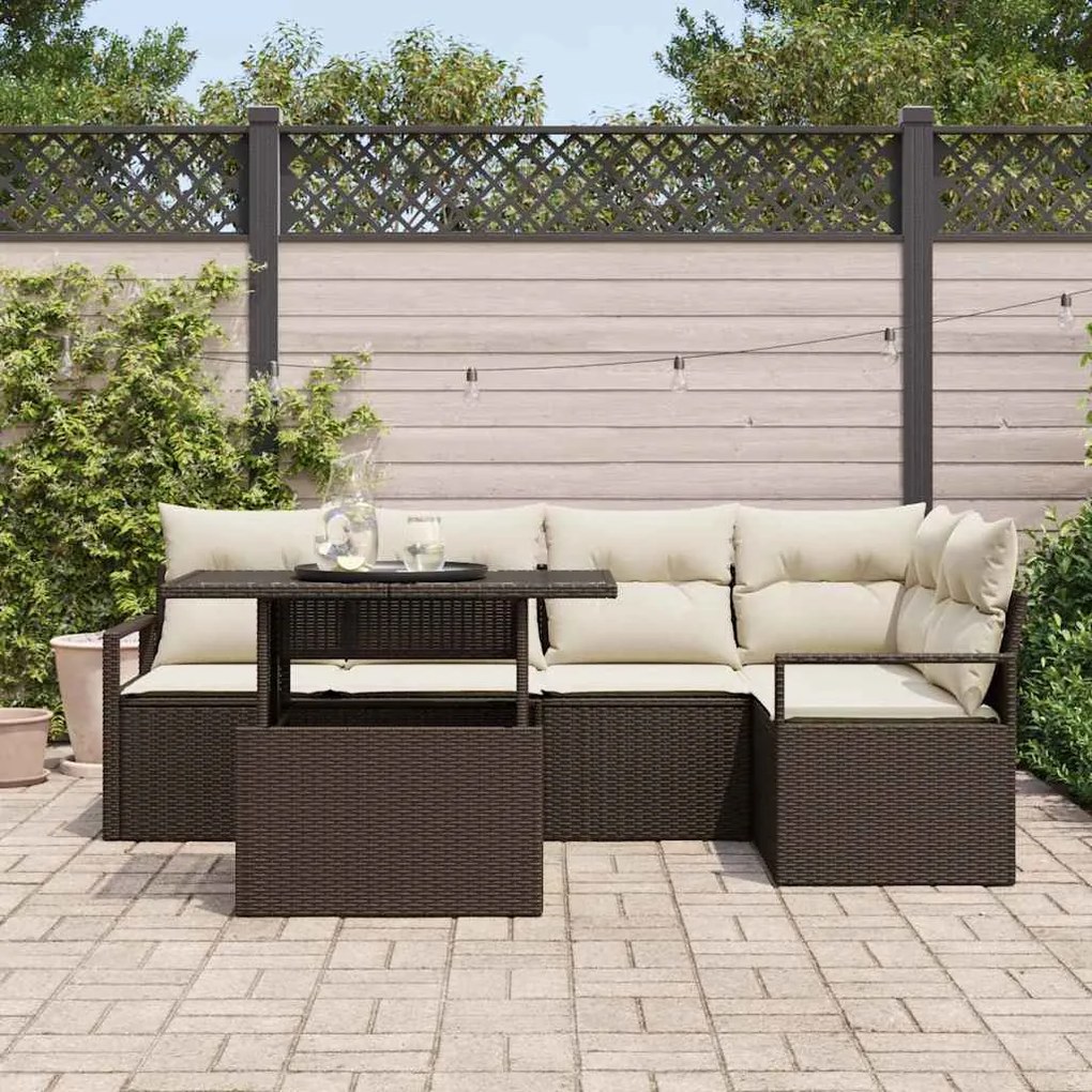 vidaXL Σετ Καναπέ Κήπου με αποθήκευση 6 pcs Καφέ Πολυ ράταν