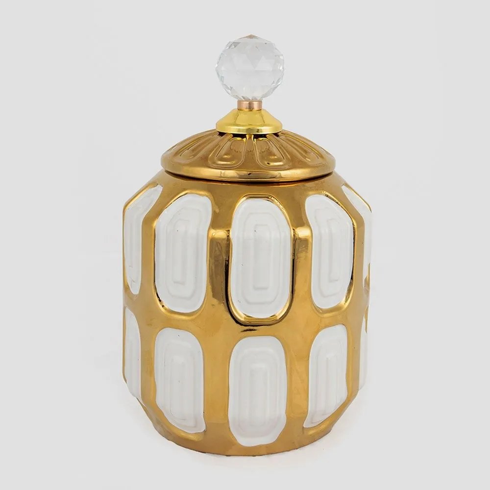 Βάζο Διακοσμητικό Με Καπάκι 752-20028 15x15x18,2cm Gold-White Estheti Home Κεραμικό