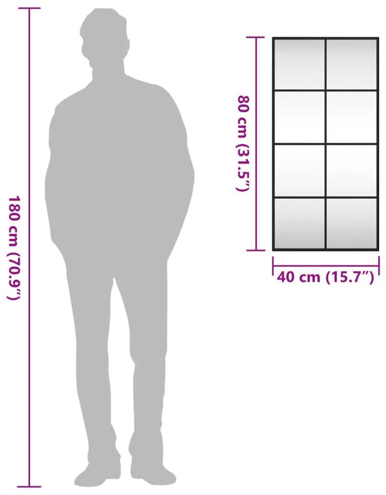Καθρέφτης Ορθογώνιος Μαύρος 40 x 80 εκ. από Σίδερο - Μαύρο
