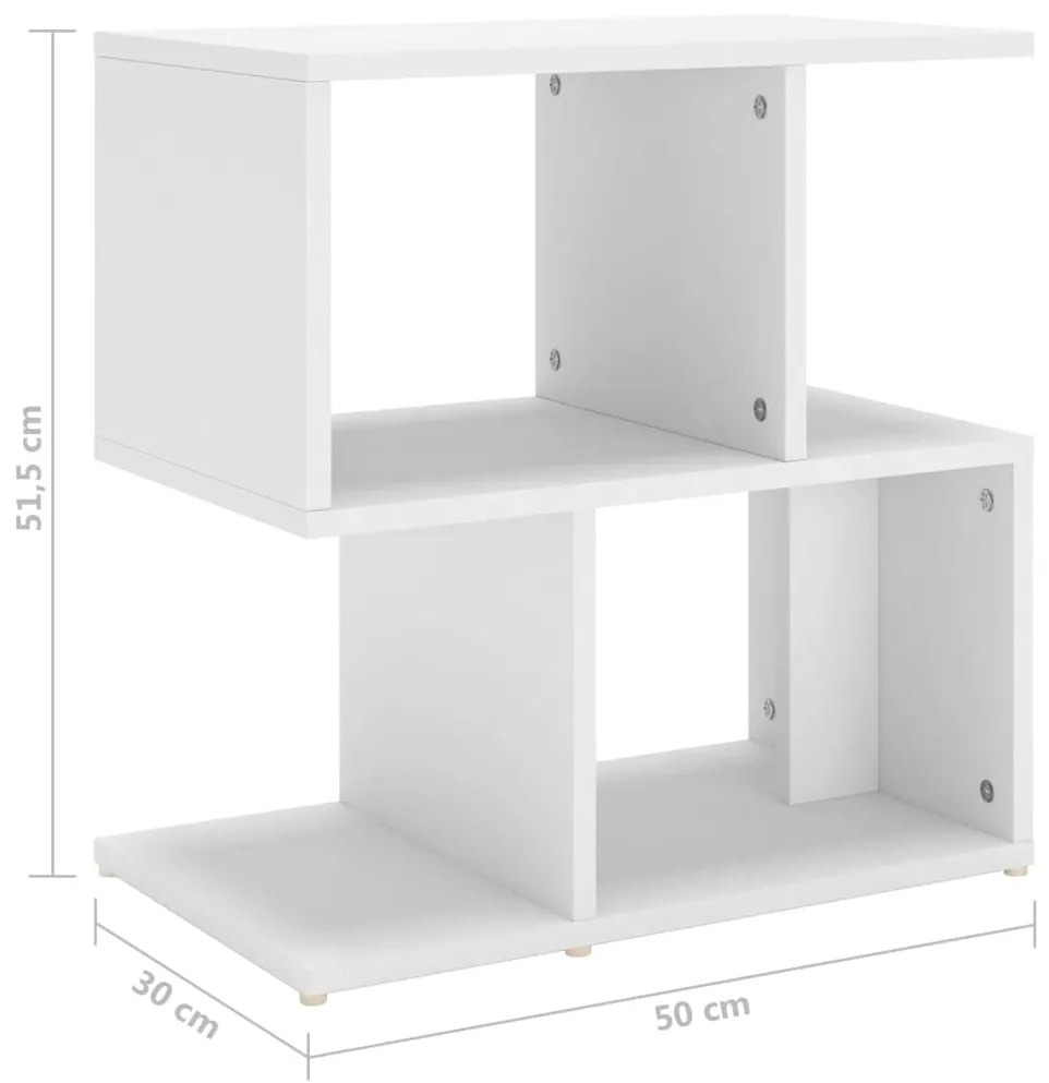 Κομοδίνο Λευκό 50 x 30 x 51,5 εκ. από Επεξ. Ξύλο - Λευκό