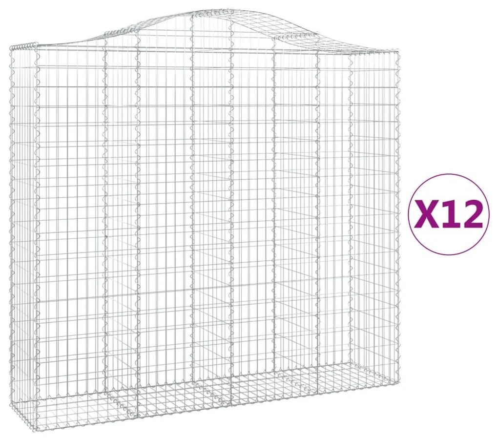 vidaXL Συρματοκιβώτια Τοξωτά 12 τεμ. 200x50x180/200 εκ. Γαλβαν. Ατσάλι