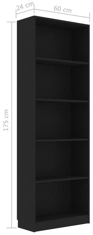 vidaXL Βιβλιοθήκη με 5 Ράφια Μαύρη 60 x 24 x 175 εκ. από Επεξ. Ξύλο