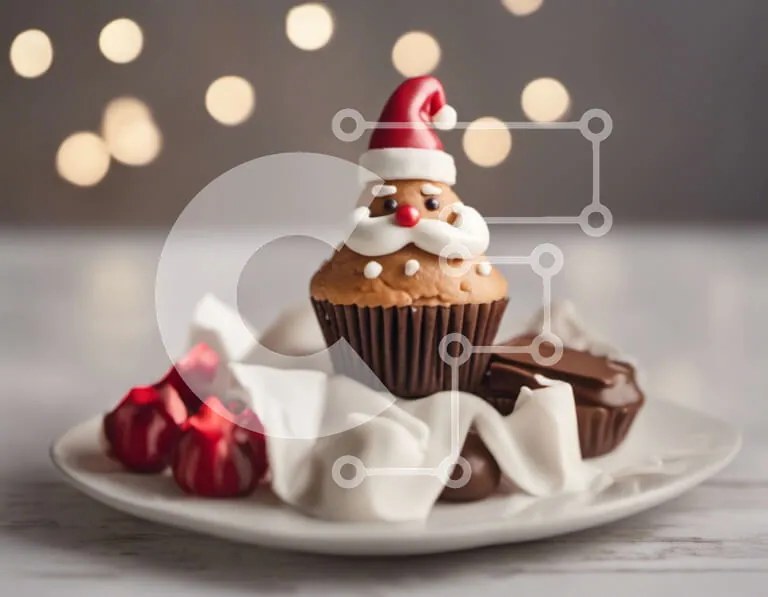 Intra Συλλεκτικό Ξύλινο Παζλ Plywood  4mm - Cupcake με διακόσμηση Άγιου Βασίλη σε λευκό πιάτο Σε Ξύλινο Κουτί - Διαστάσεις: 10x10 cm – 25 κομμάτια