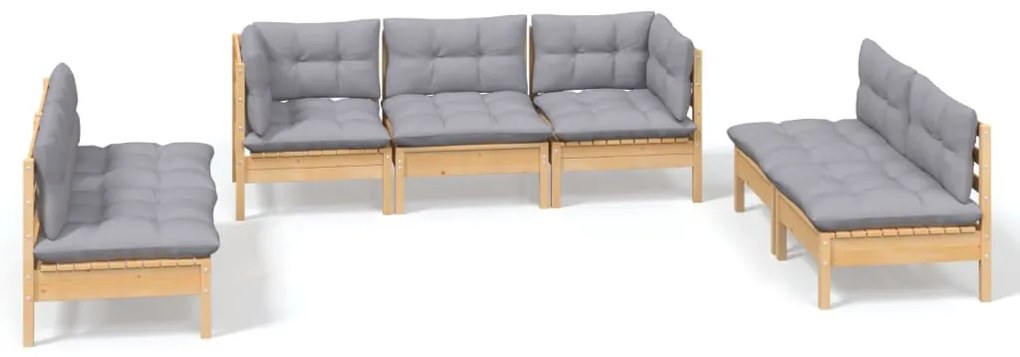 vidaXL Σαλόνι Κήπου Σετ 7 Τεμαχίων Μασίφ Ξύλο Πεύκου με Γκρι Μαξιλάρια