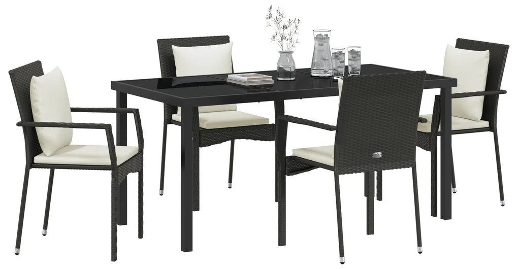 vidaXL Σετ Τραπεζαρίας Κήπου 5 pcs Μαύρο 160 x 80 x 73 εκ PE Ρατάν