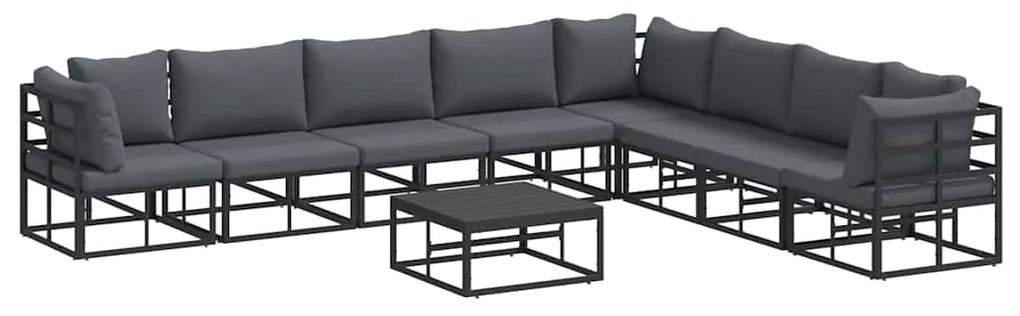 vidaXL Σετ Καναπέ Κήπου με μαξιλάρι 9 pcs Μαύρο Αλουμίνιο