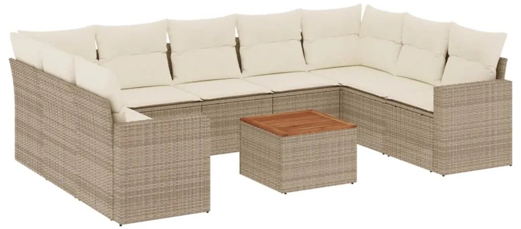 vidaXL Σετ Καναπέ Κήπου 10 τεμ. Μπεζ Συνθετικό Ρατάν με Μαξιλάρια