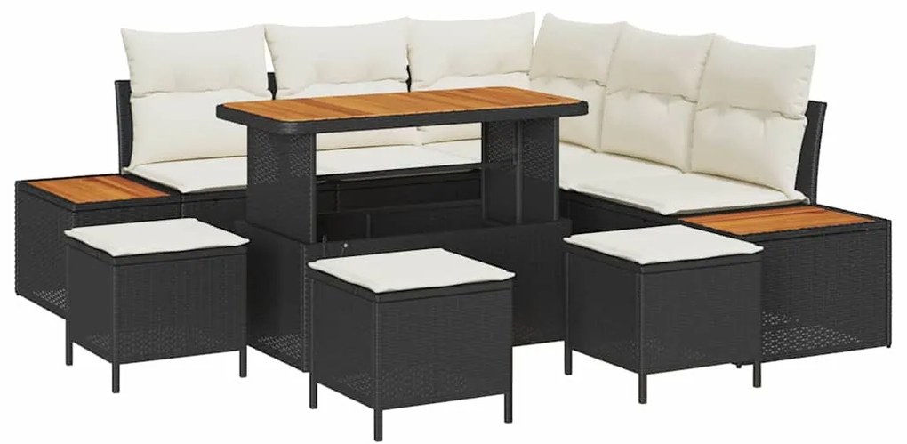 vidaXL Σετ Καναπέ Κήπου με μαξιλάρι 9 pcs Μαύρο Πολυ ράταν