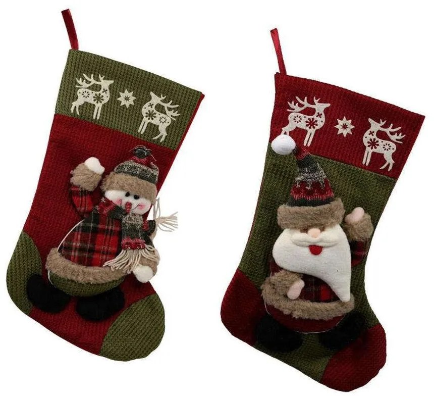 Χριστουγεννιάτικη Διακοσμητική Κάλτσα Santa&amp;Snowman 372-99-179 27x22x53cm Multi