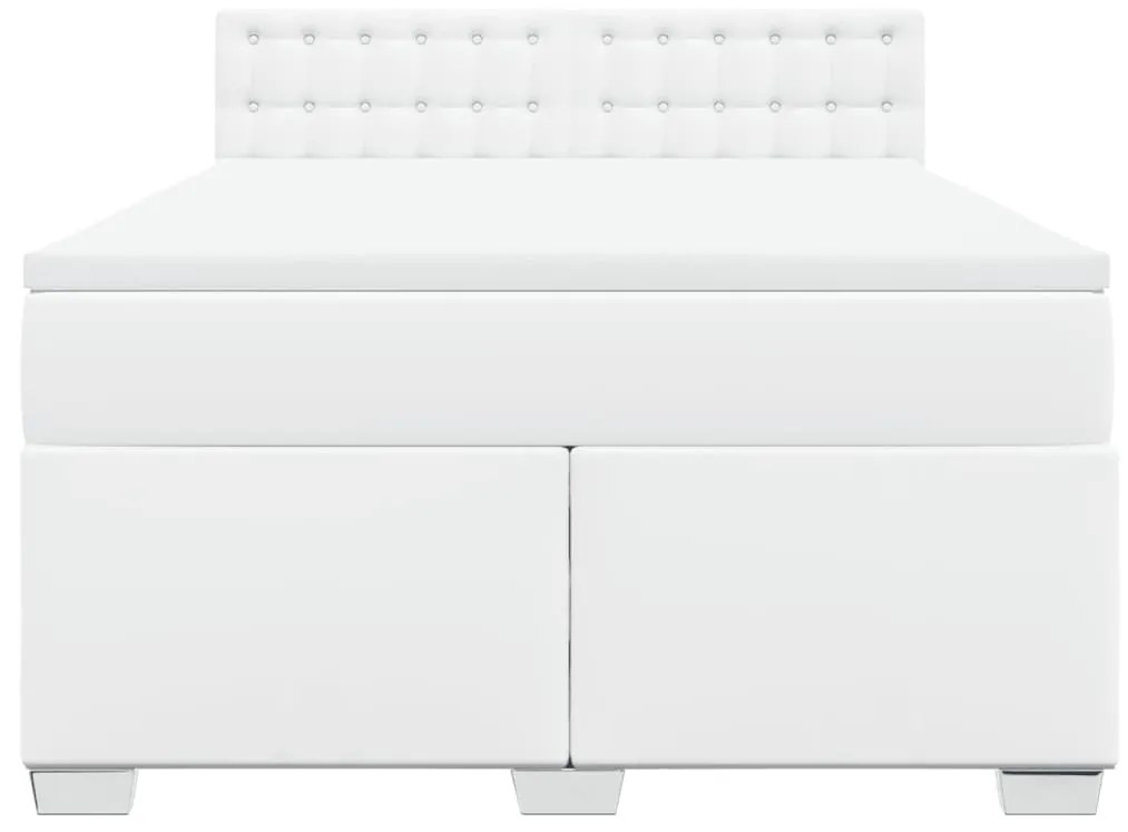 vidaXL Κρεβάτι Boxspring με Στρώμα Λευκό 140x190εκ.από Συνθετικό Δέρμα