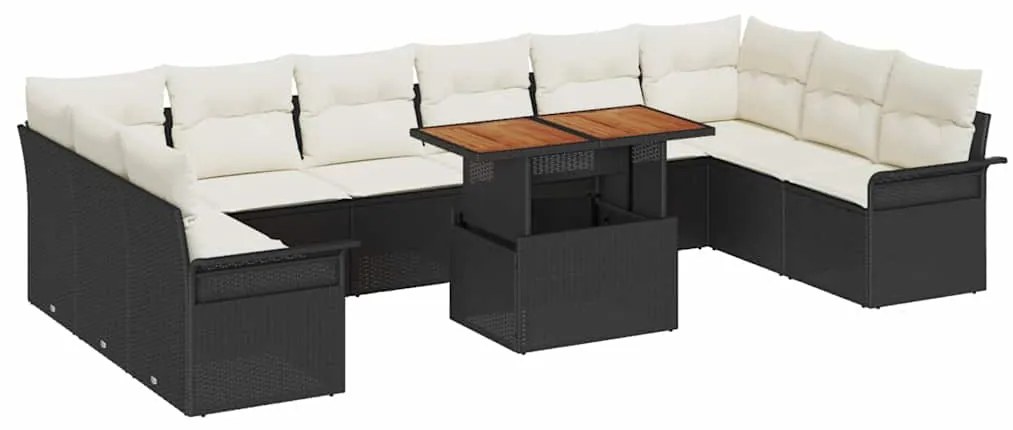 vidaXL Σετ Καναπέ Κήπου με αποθήκευση 11 pcs Μαύρο Πολυ ράταν