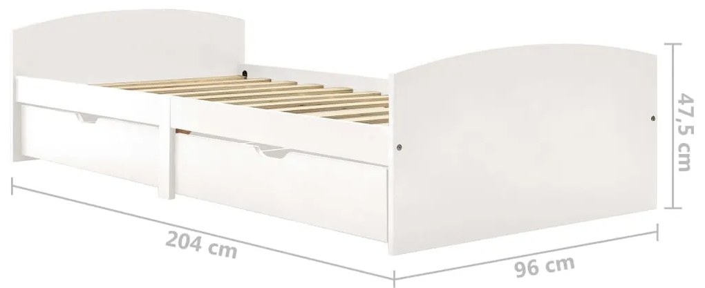 vidaXL Πλαίσιο Κρεβατιού 2 Συρτάρια Λευκά 90x200εκ. Μασίφ Ξύλο Πεύκου
