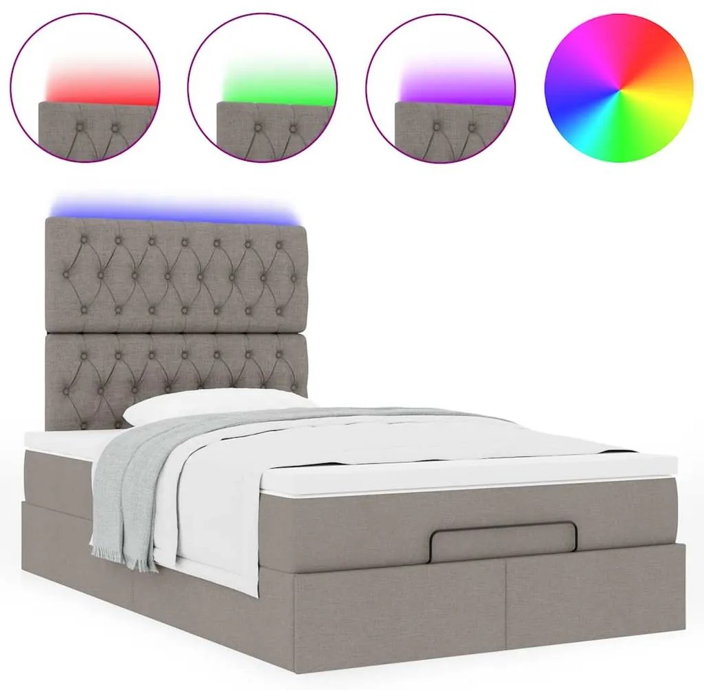 vidaXL Οθωμανικό κρεβάτι με στρώμα & LEDs Taupe 120x190cm ύφασμα