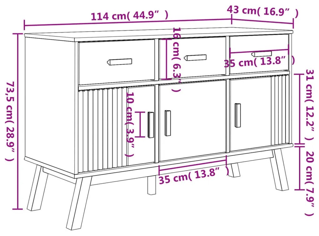 Μπουφές OLDEN Γκρι &amp; Καφέ 114x43x73,5 εκ. από Μασίφ Ξύλο Πεύκου - Γκρι