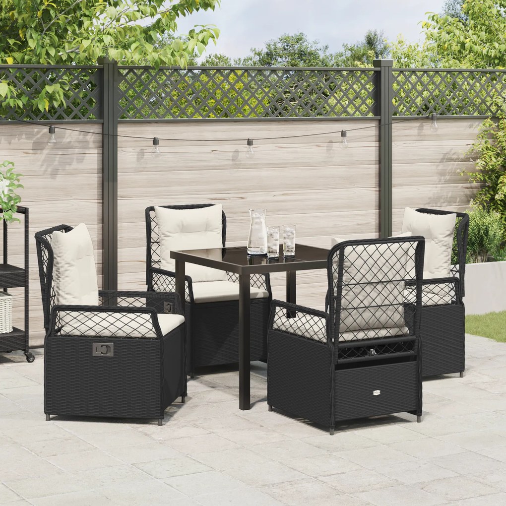 vidaXL Σετ 5 Τεμαχίων Επίπλων Κήπου Μαύρο Poly Rattan