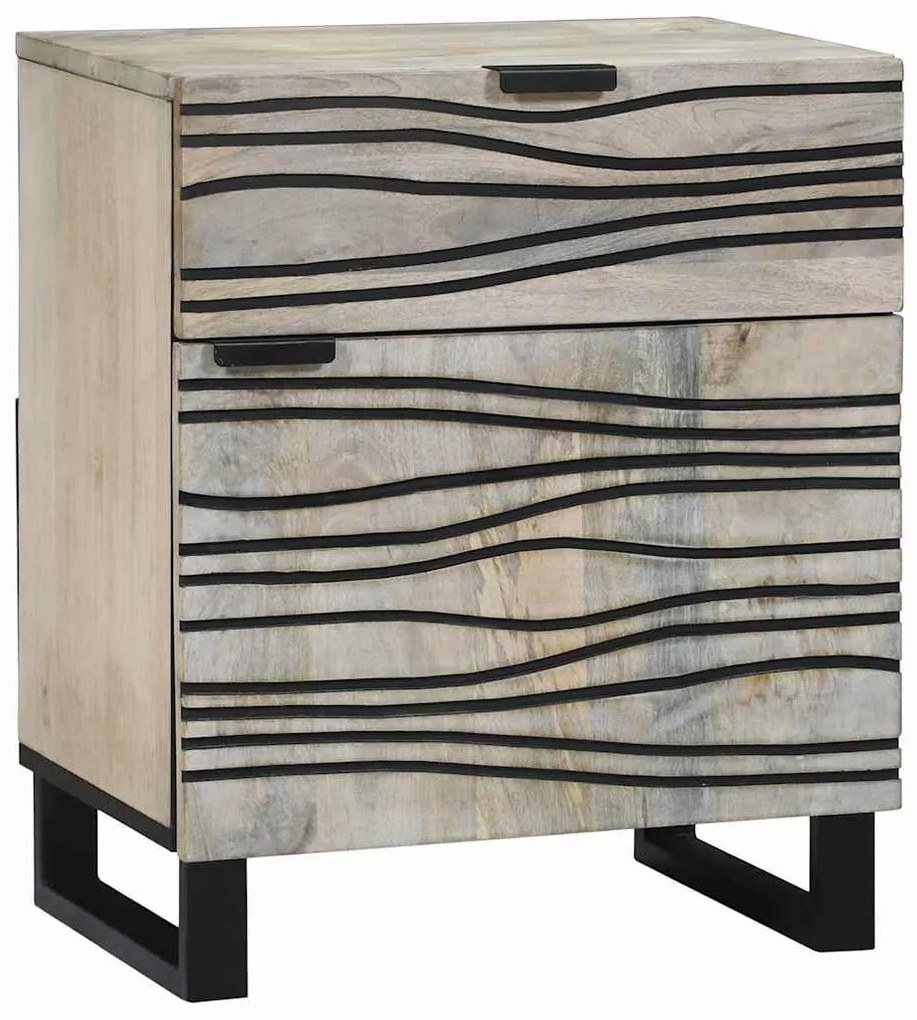 Κομοδίνο Λευκό και Μαύρο 50 x 33 x 60 εκ Μασίφ ξύλο ακακίας