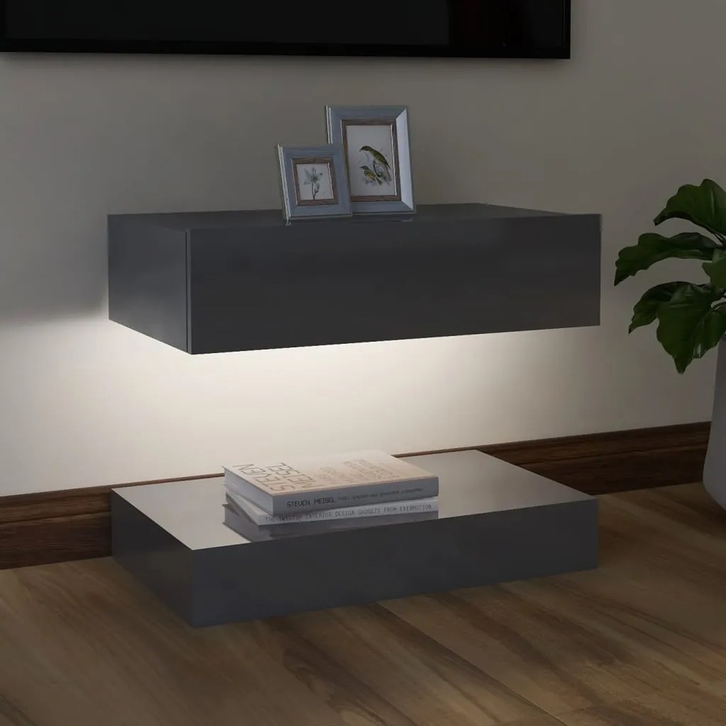 vidaXL Έπιπλο Τηλεόρασης με LED Γυαλιστερό Γκρι 60 x 35 εκ.