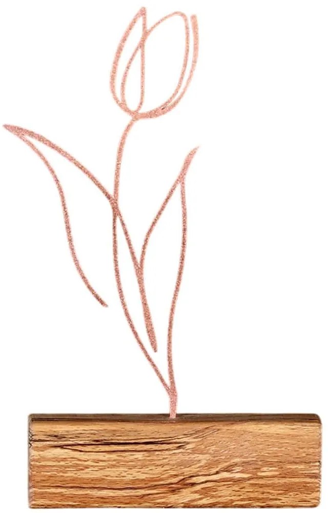 Διακοσμητικό Επιτραπέζιο Tulip 533BSG1148 17x3,5x30cm Natural-Bronze Aberto Design Μέταλλο,Ξύλο