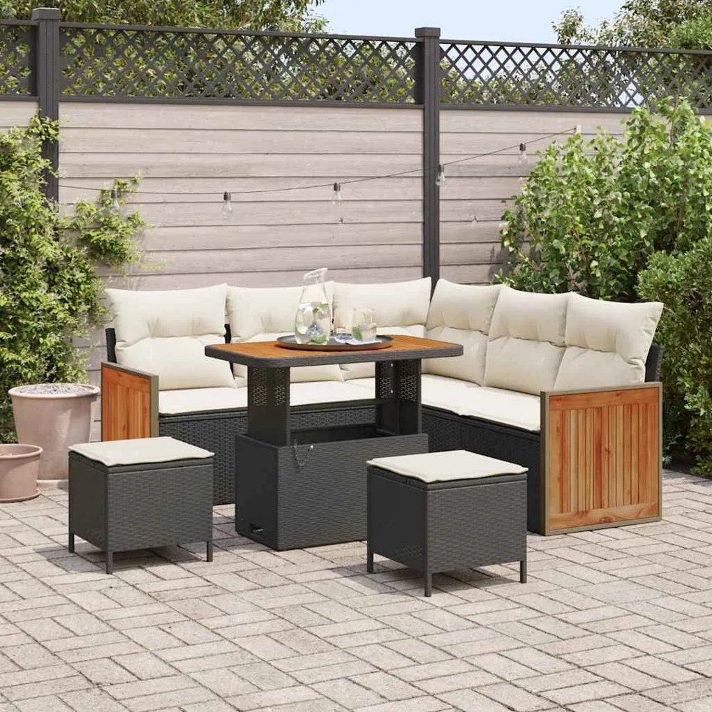 vidaXL Σετ Καναπέ Κήπου 8 pcs Μαύρο και κρεμ 90 x 55 x 71 cm