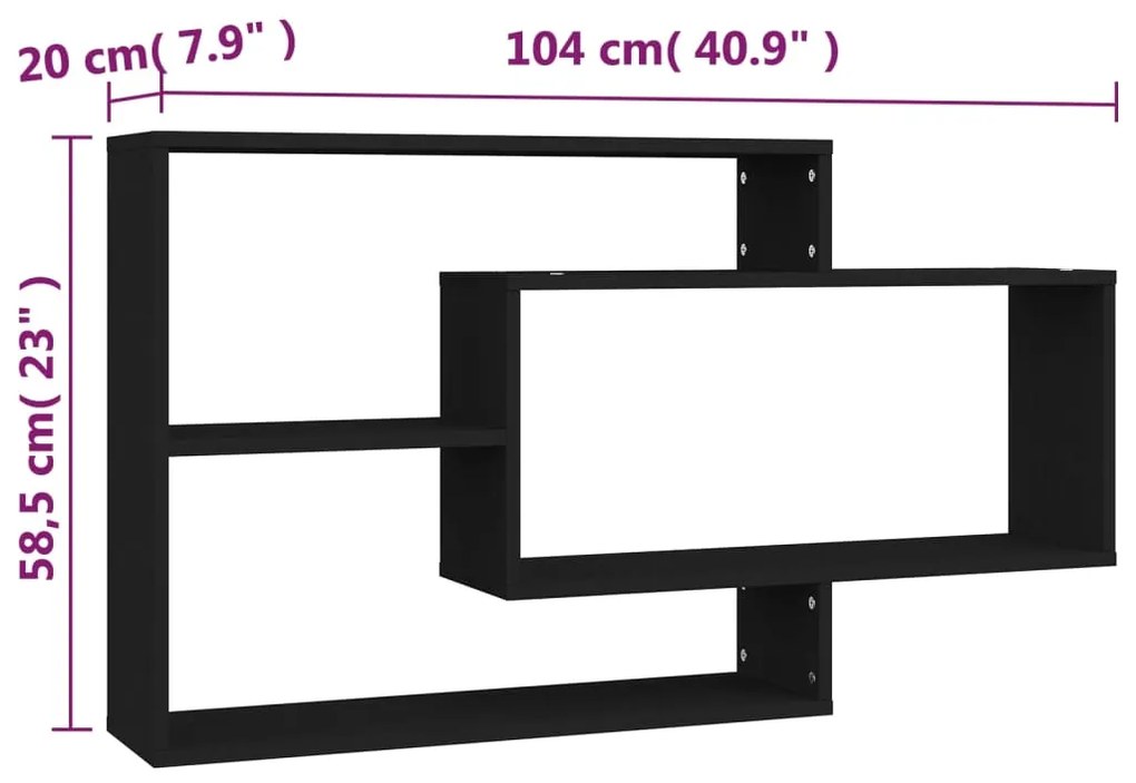 vidaXL Ραφιέρα Τοίχου Μαύρη 104 x 20 x 58,5 εκ. από Επεξεργασμένο Ξύλο