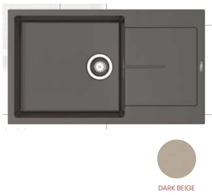 Pyramis Ithaka 1B 1D Plus Ένθετος Νεροχύτης από Συνθετικό Γρανίτη 86x50cm Dark Beige