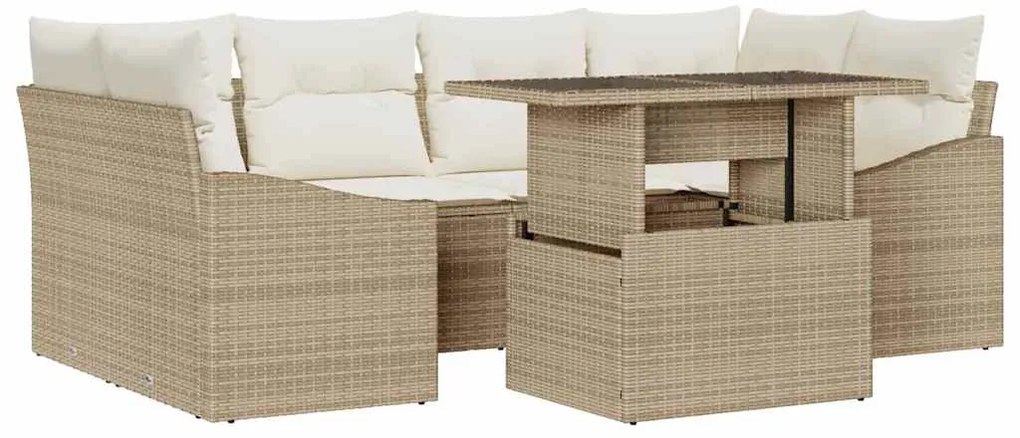 vidaXL Σετ Καναπέ Κήπου 7 pcs Μπεζ και Κρέμα συνθετικό ρατάν
