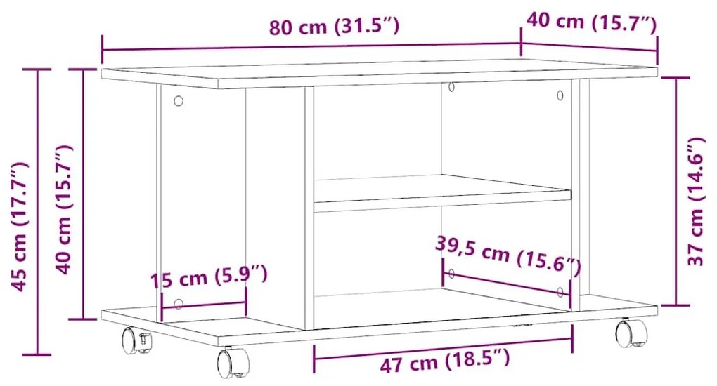 Έπιπλο Τηλεόρασης με Ρόδες Τεχνίτης Δρυς 80x40x45 εκ Επεξ. Ξύλο - Καφέ