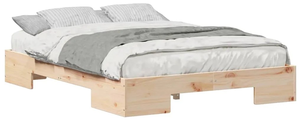 vidaXL Κρεβάτι δαπέδου Καφέ 140 x 190 cm Μασίφ ξύλο πεύκου