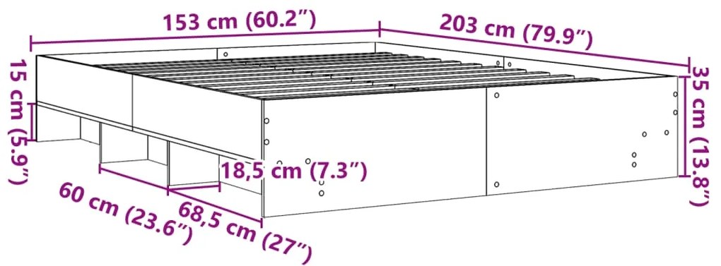 Πλαίσιο Κρεβατιού Χωρ. Στρώμα Sonoma Δρυς 150x200εκ. Επ. Ξύλο - Καφέ