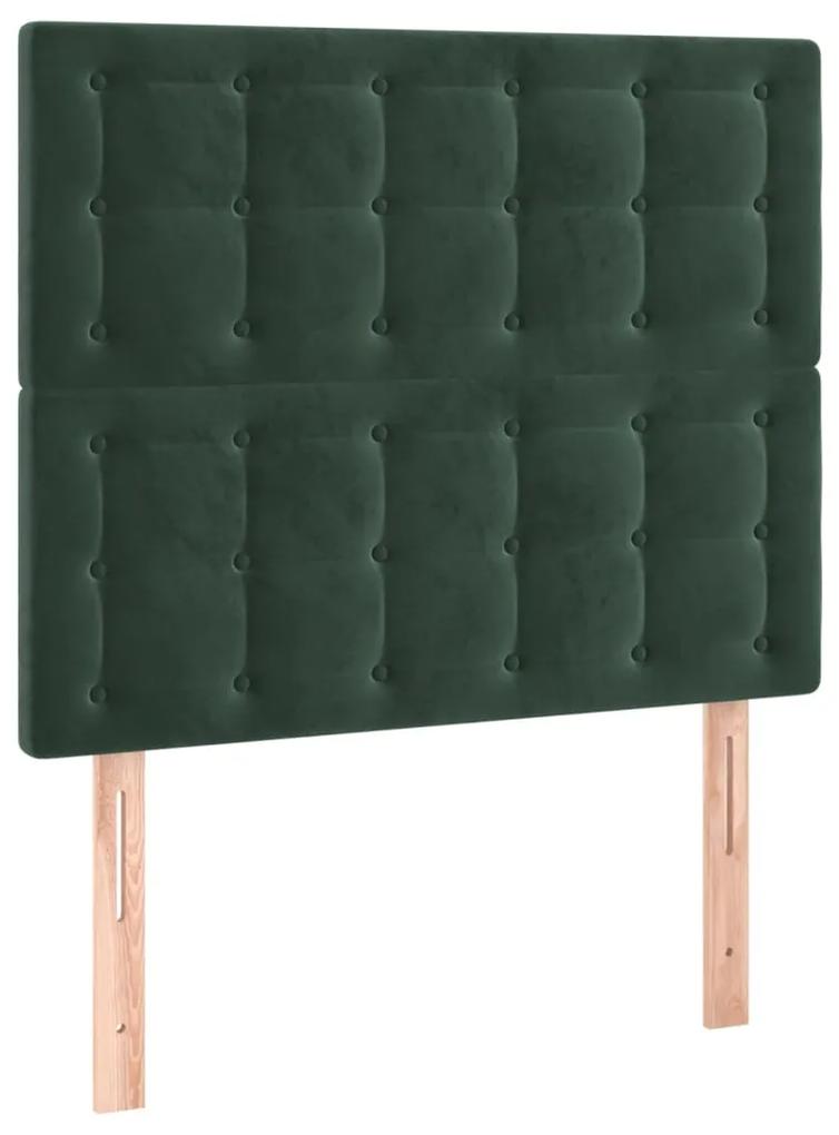 vidaXL Κρεβάτι Boxspring με Στρώμα Σκούρο Πράσινο 90x200 εκ. Βελούδινο
