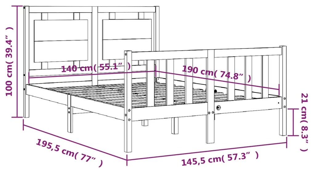 Σκελετός Κρεβατιού Χωρίς Στρώμα 140x190 εκ Μασίφ Ξύλο Πεύκου - Καφέ