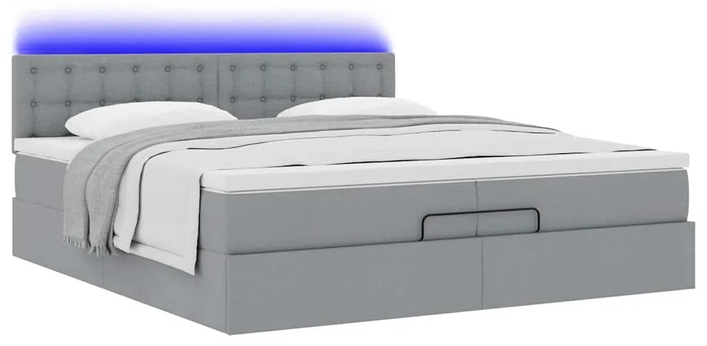vidaXL Οθωμανικό κρεβάτι με στρώματα & LEDs Ανοιχτό γκρι ύφασμα