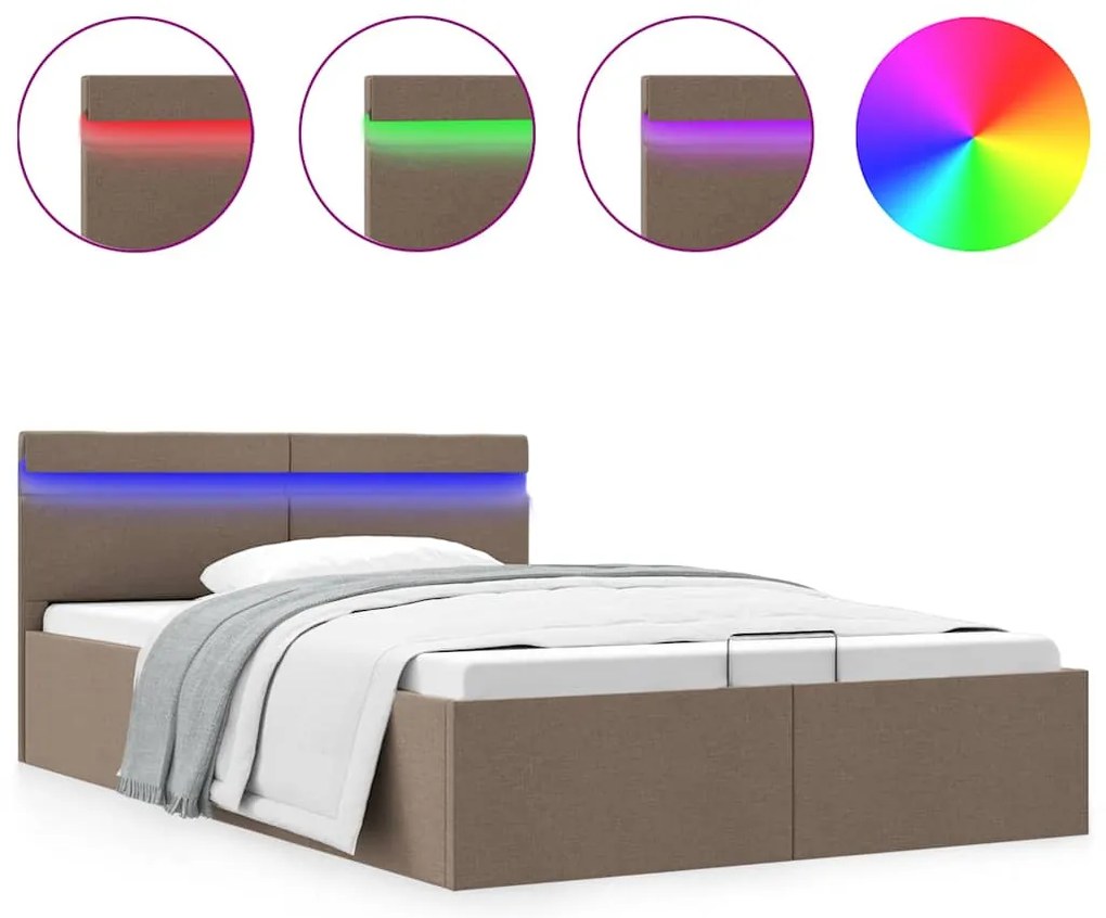 vidaXL Πλαίσιο Κρεβατιού με Αποθ. Χώρο/LED Taupe 120x200 εκ. Ύφασμα