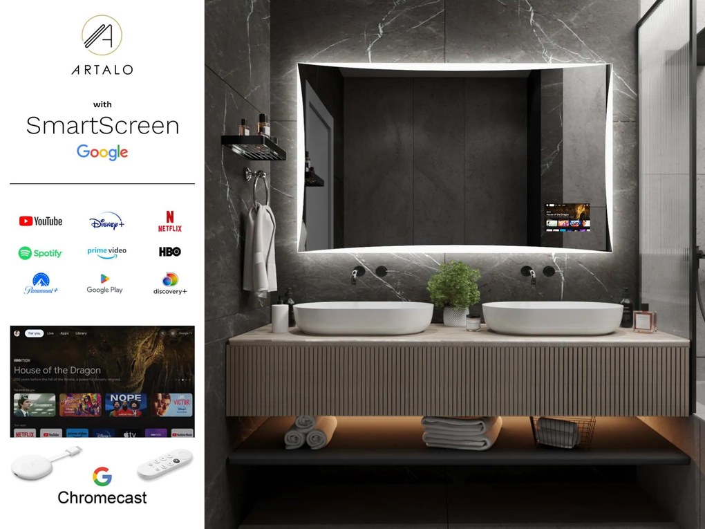 SMART καθρέφτης με φωτισμό LED M5 + SmartScreen with Google Chromecast