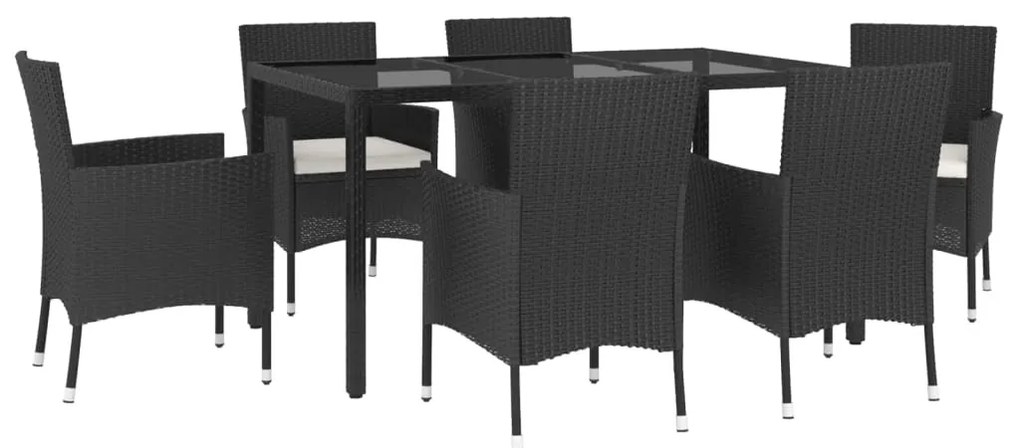 vidaXL Σετ Τραπεζαρίας Κήπου 7 Τεμ. Μαύρο Συνθετικό Ρατάν με Μαξιλάρια