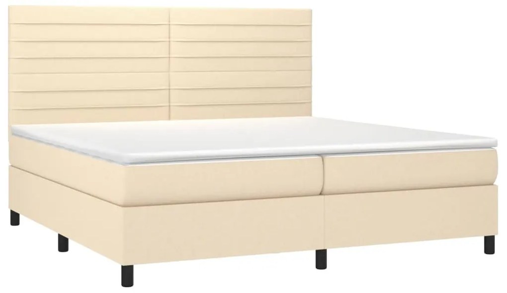 Κρεβάτι Boxspring με Στρώμα &amp; LED Κρεμ 200x200 εκ. Υφασμάτινο - Κρεμ