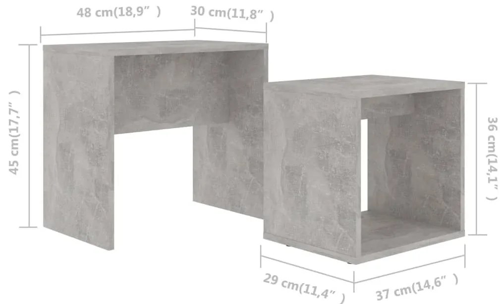 Σετ Τραπεζάκια Σαλονιού Γκρι Σκυροδ. 48x30x45 εκ. Μοριοσανίδα - Γκρι