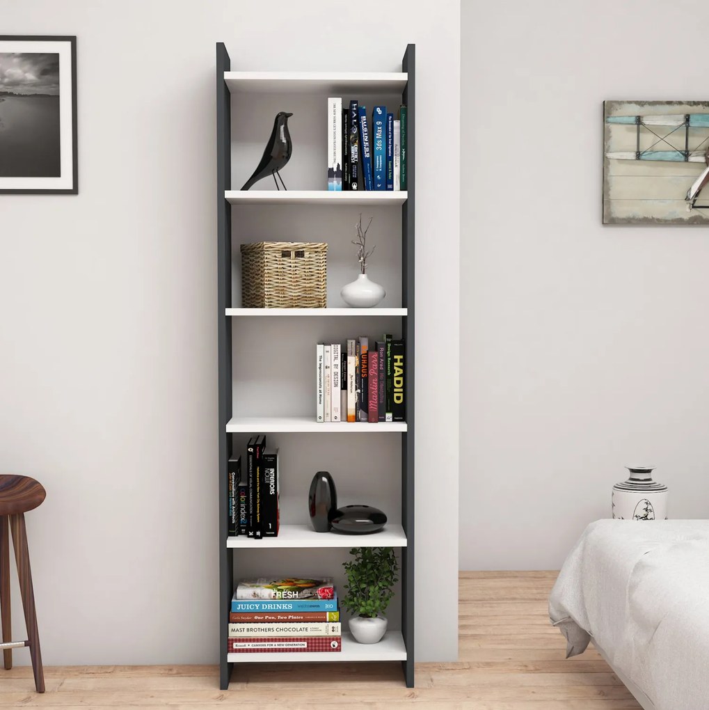 Βιβλιοθήκη Μελαμίνης Γκρι-Λευκό 48,5x22x160Υ Εκ.