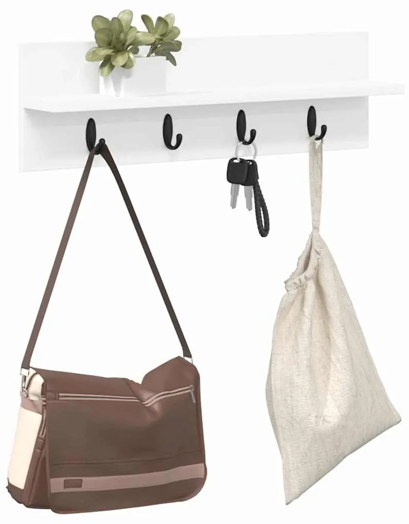 vidaXL Τοίχου Κρεμάστρα Λευκό 60 x 10,5 x 18 εκ Επεξεργασμένο ξύλο