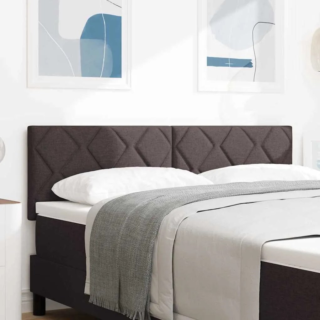 vidaXL LED Κεφαλάρι Γεωμετρικό Σχέδιο Διαμαντιών Σκούρο Καφέ 160 cm Ύφασμα