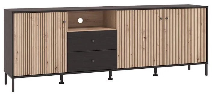 Έπιπλο Τηλεόρασης Correze 4K2F3V Μαύρος Δρύς - Artisan Oak 208x40x73 εκ. 208x40x73 εκ.