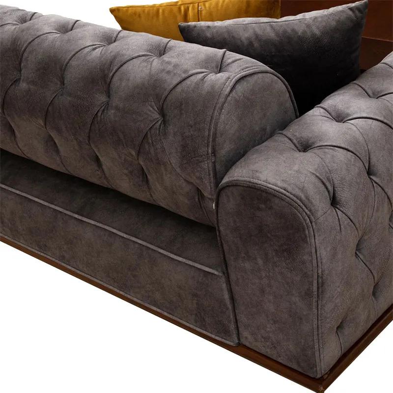 Καναπές-κρεβάτι PWF-0596 pakoworld τύπου Chesterfield 3θέσιος ύφασμα ανθρακί 225x92x78εκ - Ύφασμα - 071-001389