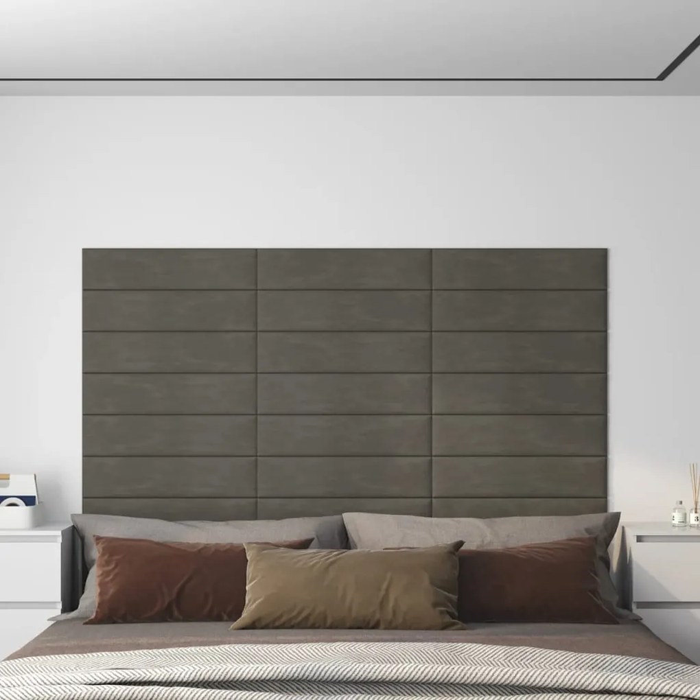 vidaXL Πάνελ Τοίχου 12 τεμ. Σκούρο Γκρι 60x15 εκ. 1,08 μ² Βελούδο