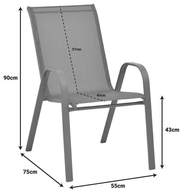 Πολυθρόνα Calan μέταλλο μαύρο-textilene μαύρο 55x75x90 εκ 55x75x90 εκ.