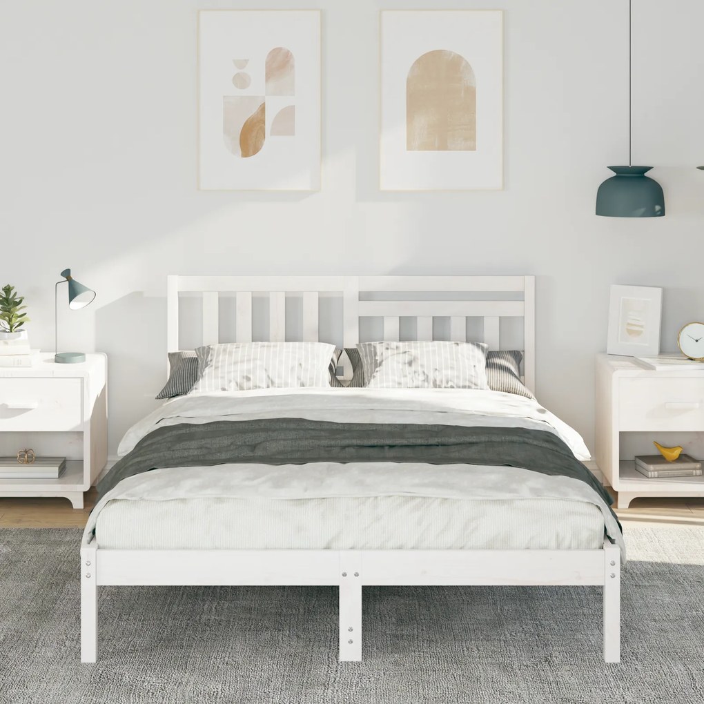 vidaXL Σκελετός Κρεβατιού Λευκό 140 x 190 cm Συμπαγές ξύλο πεύκου