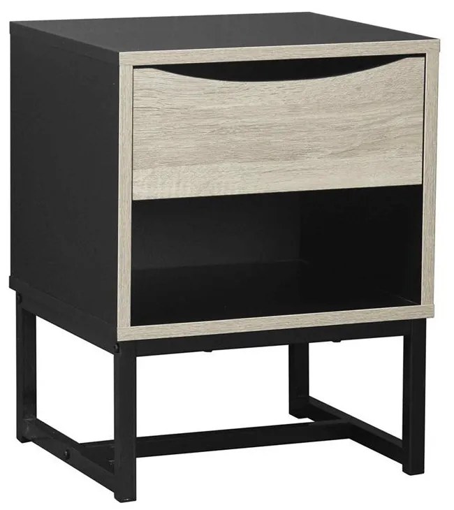 Κομοδίνο Edge Black Sonoma 39x35xH50cm 09-1107 Melamine, Metal