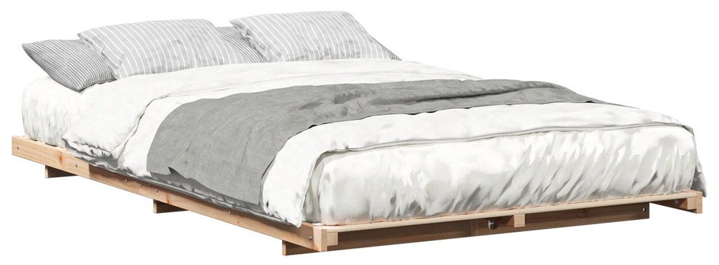 vidaXL Κρεβάτι δαπέδου Καφέ 140 x 190 cm Μασίφ ξύλο πεύκου