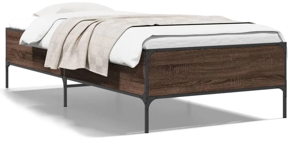 vidaXL Πλαίσιο Κρεβατιού Καφέ Δρυς 100x200 εκ. Επεξ. Ξύλο & Μέταλλο