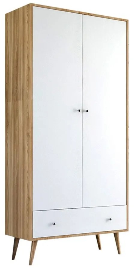 Ντουλάπα Ρούχων Samet 0235951 Δίφυλλη 80x50x195cm White - Sapphire Oak Δίφυλλη